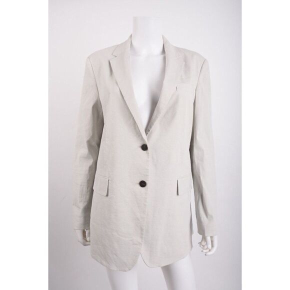 Theory Womens Linen Blend Boyfriend Blazer Sz 6 Beige Light Gray NWOT - Picture 1 of 6